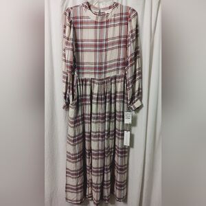 Treasure & Bond Plaid Midi Dress - Red and White